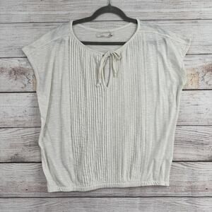 prAna Ocupas Popover Top Blouse Womens Medium Ivory Cream Tie Front Ruffled